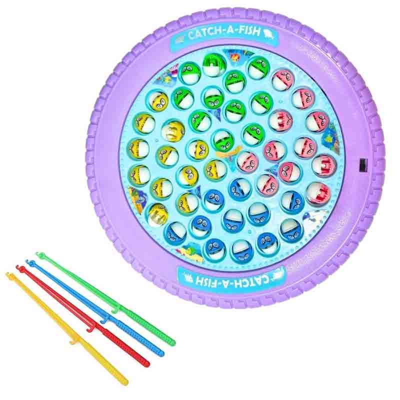 Kipa Musical Motorized Spinning Fishing Game Fish Catching Game Toy 45 Fishes & Big Round Pond with 4 Catching Sticks Toy Purple Color for Kids