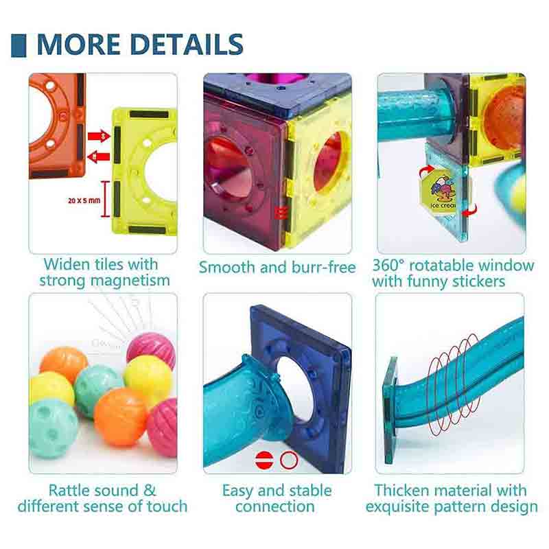 BALLRUSH Magnetic Tiles 101 Pcs 3D STEAM Educational Toys with Storage Container Ball Run Set for Kids. Magnetic Marble Run for Kids Age 3 +Year