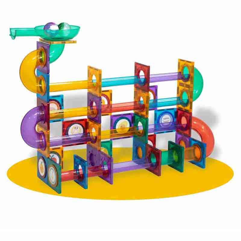 BALLRUSH Magnetic Tiles 101 Pcs 3D STEAM Educational Toys with Storage Container Ball Run Set for Kids. Magnetic Marble Run for Kids Age 3 +Year