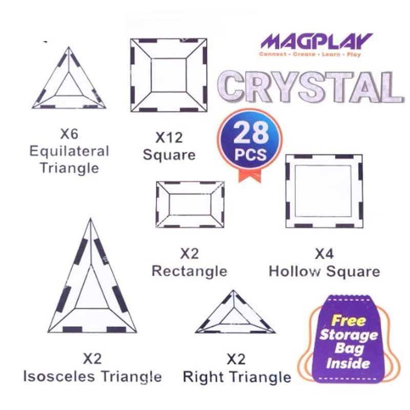 Crystal Magnetic Tiles 28 Pcs Building Block Constructing and Creative Learning Toy for Kids