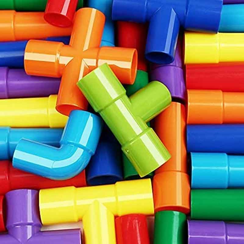 Pipe Puzzle 150 Pcs Educational & Intellectual Role Play Construction Blocks with Rolling Wheelbase Smooth Edged & Shapes Toys for Kids