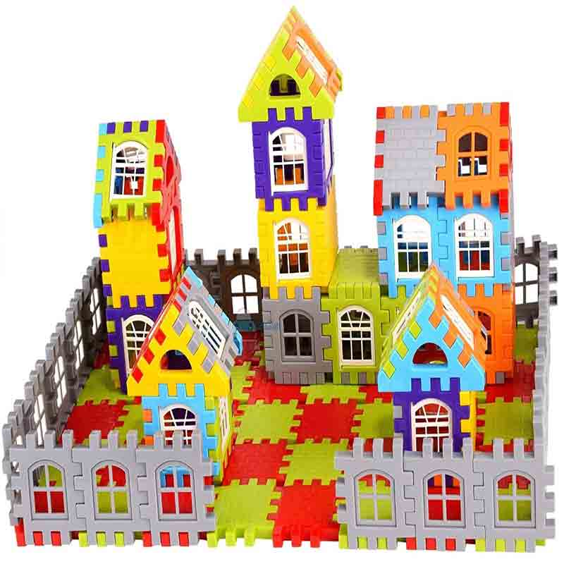 KIPA Multi Colored 210 Pcs Mega Jumbo Happy House Building Blocks with Attractive Windows and Smooth Rounded Edges Building Blocks Toys for Kids