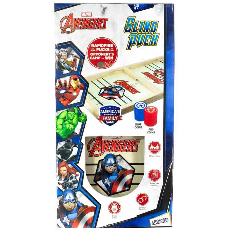 Skoodle Marvel Avenger Sling Puck Game Board String Hockey Toy Portable Table Interactive Desktop Board Game for Kids & Adults