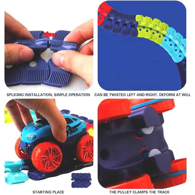 KIPA Monster Wheels Truck with Track for Kids - A DIY Flexible Bends Track Race Set with Light-Up Mini Monster Truck - Featuring 202 Pcs of Endless Fun and Creativity for Kids