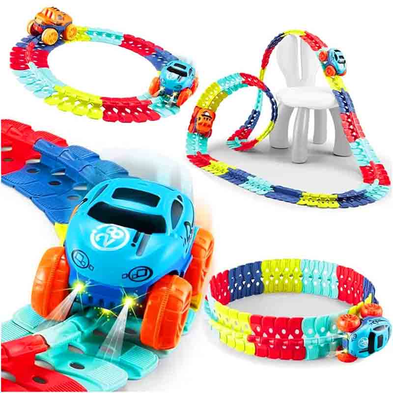 KIPA Monster Wheels Truck with Track for Kids - A DIY Flexible Bends Track Race Set with Light-Up Mini Monster Truck - Featuring 202 Pcs of Endless Fun and Creativity for Kids