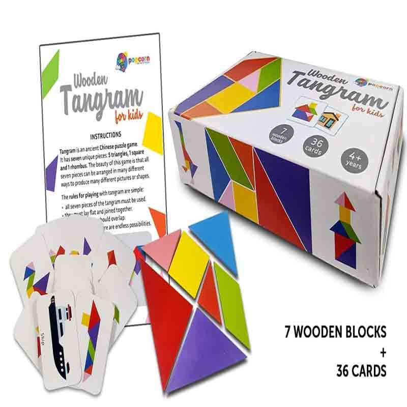Wooden Tangram with 36 Flash Cards Jigsaw Puzzle Education & Learning Toys for Kids