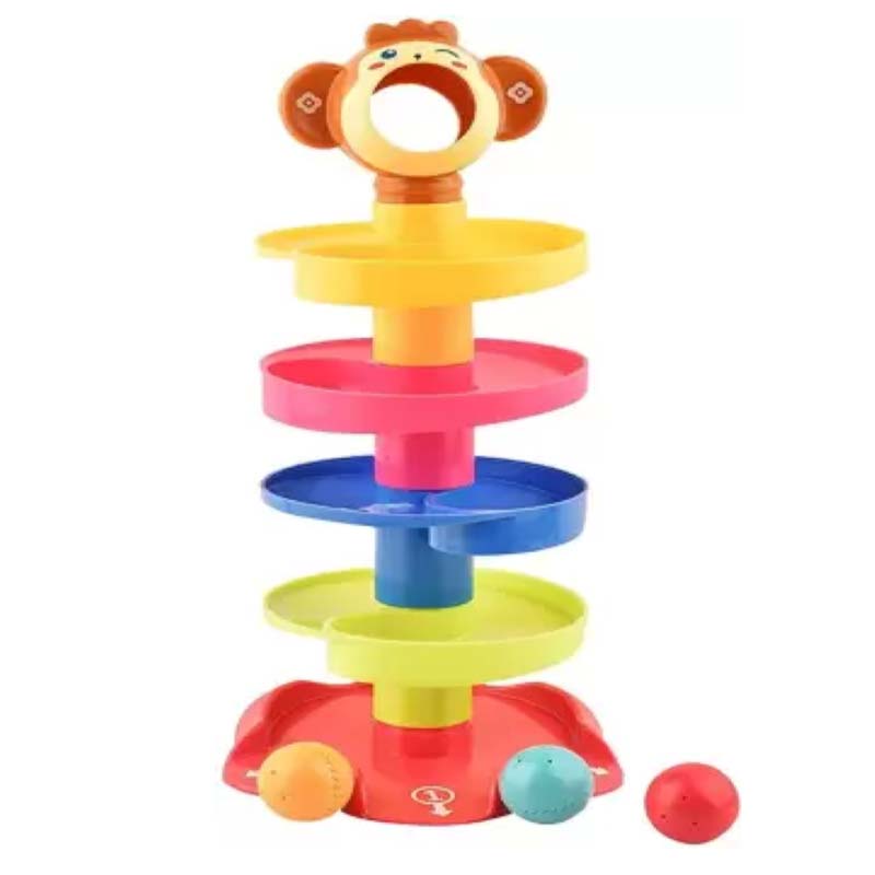5 Layer Ball Drop and Roll Swirling Tower for Baby and Toddler Development Toys Stack Drop and Go Ball Ramp Toy Set with 3 Spinning Acrylic Activity Balls