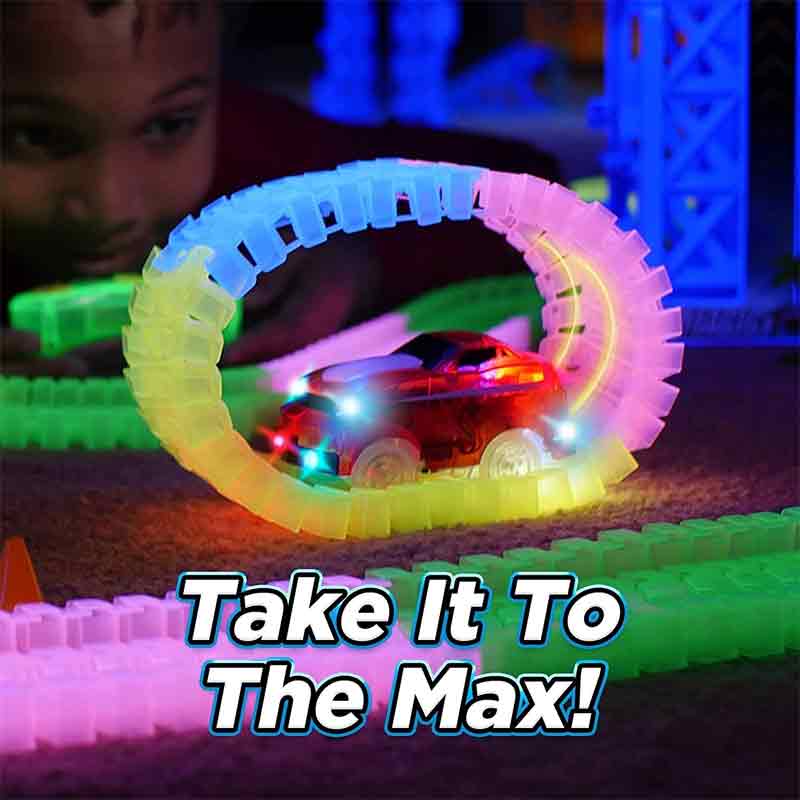 Kipa Magic Race Car with 220 Bend Flex and Glow Tracks Plastic Magic 10 Feet Long Flexible Tracks Car for Kids