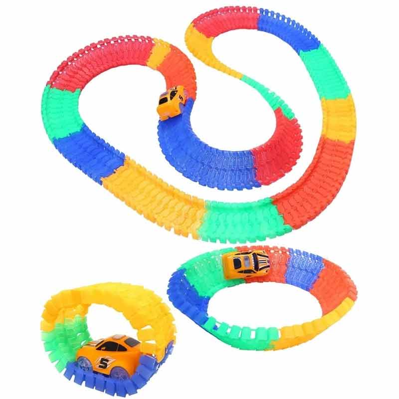 Kipa Magic Race Car with 220 Bend Flex and Glow Tracks Plastic Magic 10 Feet Long Flexible Tracks Car for Kids