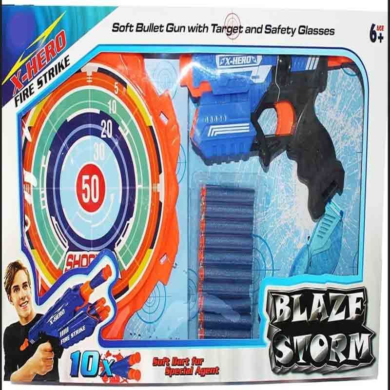 Blaze Storm Hot Fire Soft Bullet Gun Toy with 1 X-Hero Gun 1 Target Board 10 Soft Safe Foam Bullets Fun Target Shooting Battle Fight Game for Kids Boys and Girls
