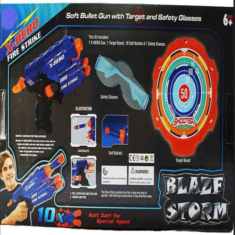 Blaze Storm Hot Fire Soft Bullet Gun Toy with 1 X-Hero Gun 1 Target Board 10 Soft Safe Foam Bullets Fun Target Shooting Battle Fight Game for Kids Boys and Girls