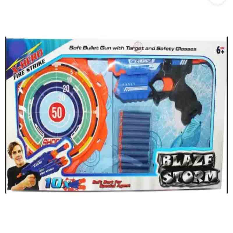 Blaze Storm Hot Fire Soft Bullet Gun Toy with 1 X-Hero Gun 1 Target Board 10 Soft Safe Foam Bullets Fun Target Shooting Battle Fight Game for Kids Boys and Girls