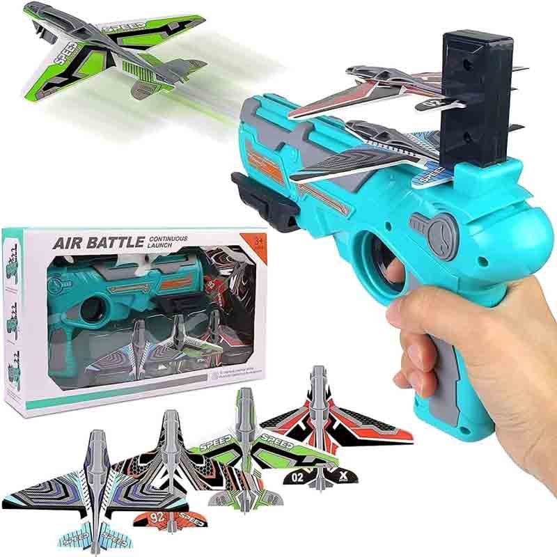 Airplane Launcher Flying Plane Toy Gun Aircraft Battle Flying Gun Auto Launcher Toy Gun with Foam Glider Planes Bubble Catapult Airplanes Kit Outdoor Game Toys for Kids Boys & Girls