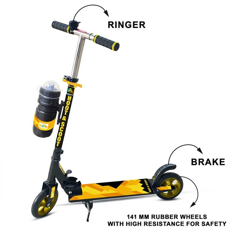 Kipa 2 Wheels Kick Start Skating Scooter with Large Steel Frame Foldable & Height Adjustable Handle Yellow Color for Kids