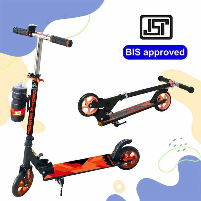 Kipa 2 Wheels Kick Start Skating Scooter with Large Steel Frame Foldable & Height Adjustable Handle Red Color for Kids