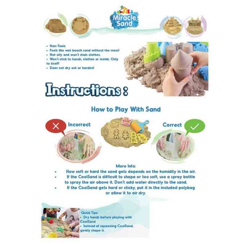 Creative Sand 1 KG Miracle Magic Moving Activity Sand Clay with Multiple Molds Non Stick Indoor Outdoor Sand Art & Craft for Kids Assorted Color