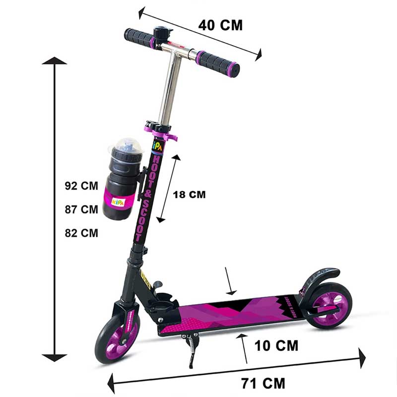 Kipa 2 Wheels Kick Start Skating Scooter with Large Steel Frame Foldable & Height Adjustable Handle Purple Color for Kids