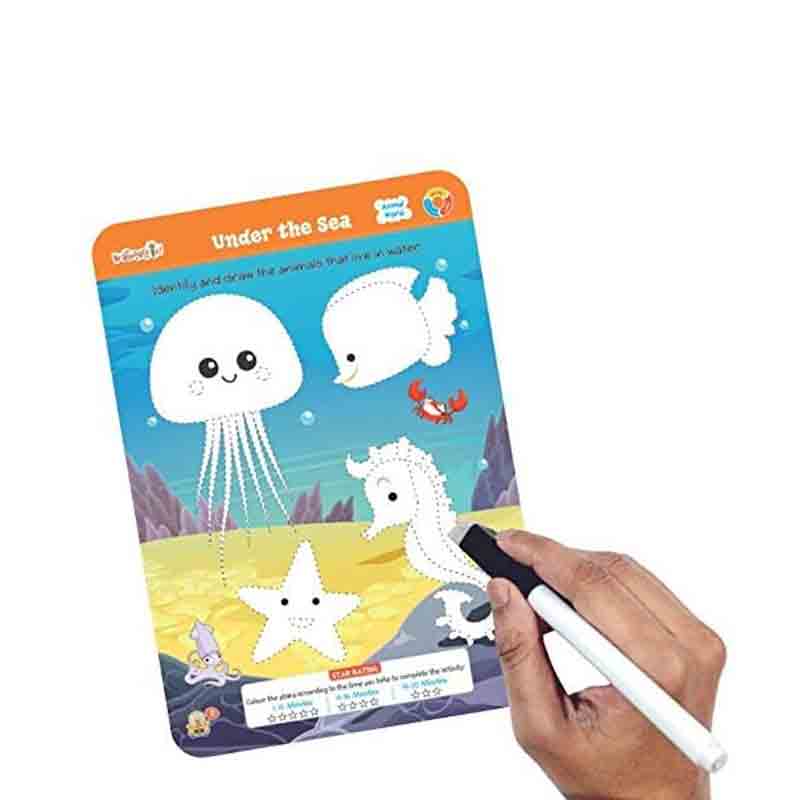 Braintastic Educational Game/Toys: Combo of Animal World & Math Master Write & Wipe Reusable Activity Sheets with Free Puzzle for Kids 5+ Years Age