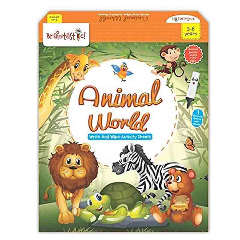 Braintastic Educational Game/Toys: Combo of Animal World & Math Master Write & Wipe Reusable Activity Sheets with Free Puzzle for Kids 5+ Years Age