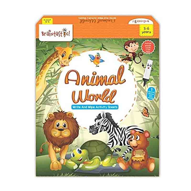 Braintastic Educational Game/Toys: Combo of Animal World & English Master Write & Wipe Reusable Activity Sheets with Free Puzzle for Kids 5+ Years Age