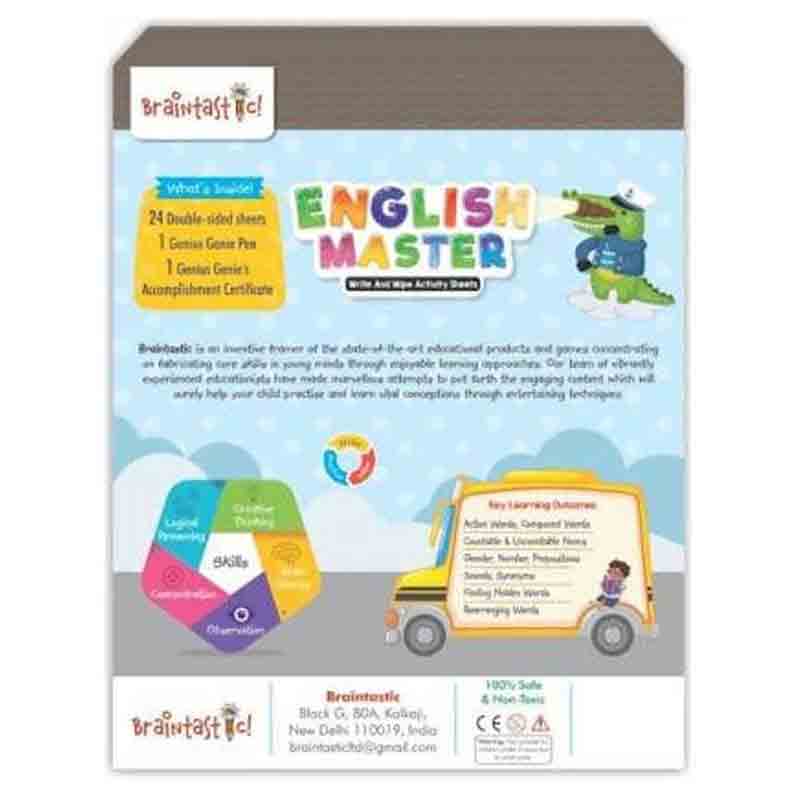 Braintastic Educational Game/Toys: Combo of Animal World & English Master Write & Wipe Reusable Activity Sheets with Free Puzzle for Kids 5+ Years Age