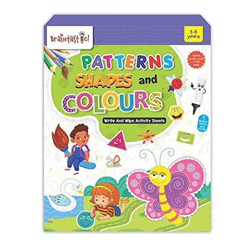 Braintastic Educational Game/Toys: Combo of Brain Booster & Pattern Shapes Colors Write & Wipe Reusable Activity Sheets with Free Puzzle for Kids 5+ Years Age