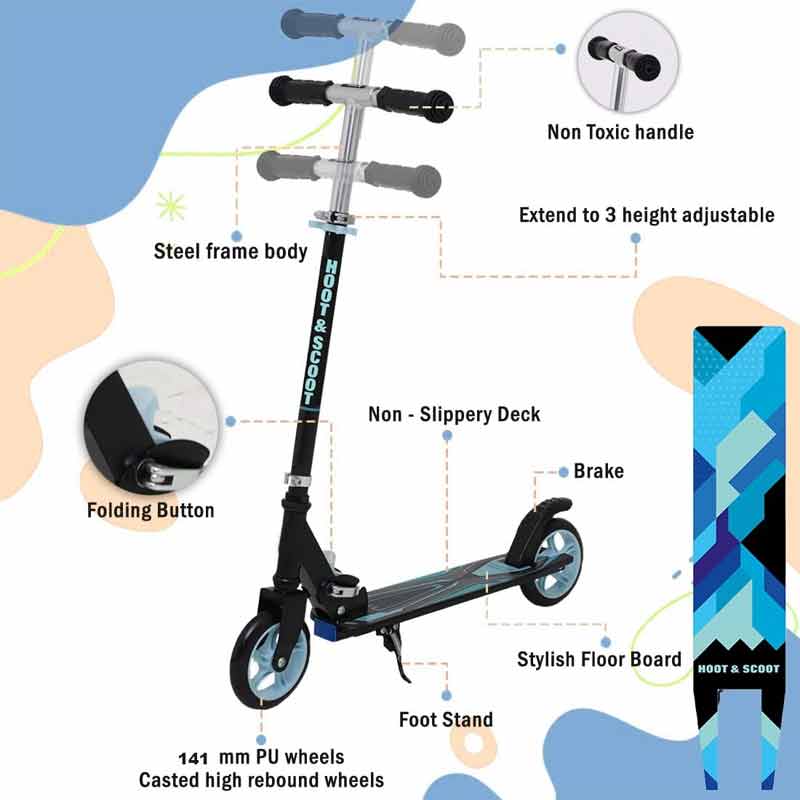 Kipa 2 Wheels Kick Start Skating Scooter with Large Steel Frame Foldable & Height Adjustable Handle Ice Blue Color for Kids