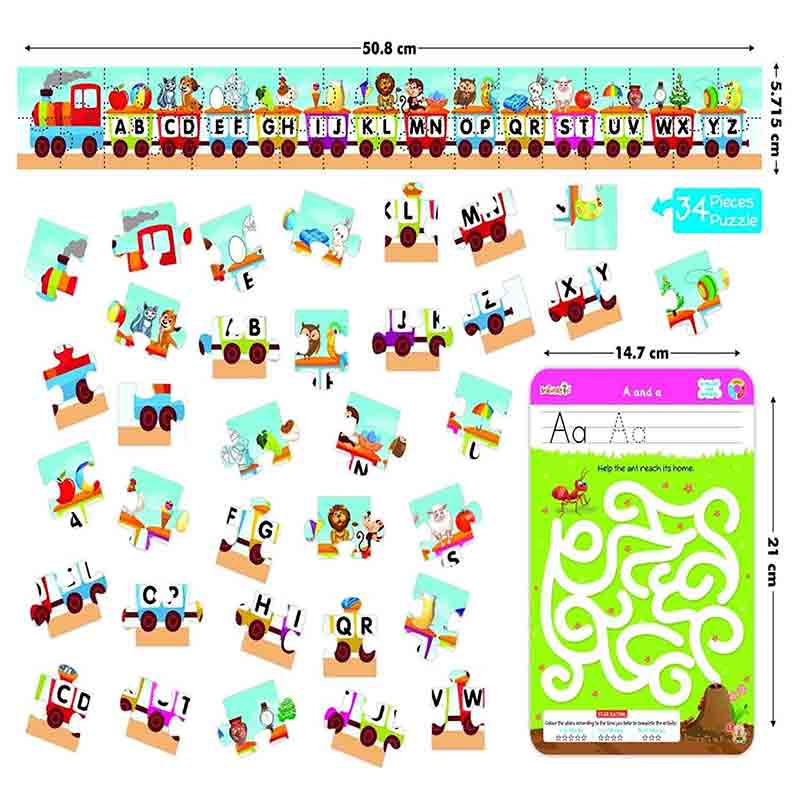 Braintastic Educational Game/Toys: Combo of Brain Booster & Alphabet Numbers Write & Wipe Reusable Activity Sheets with Free Puzzle for Kids 5+ Years Age