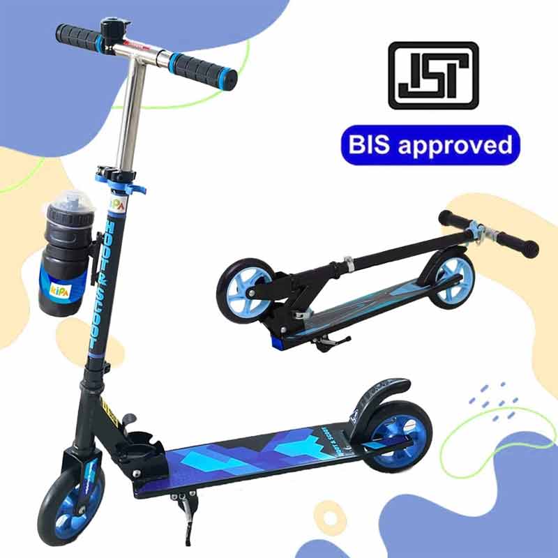 Kipa 2 Wheels Kick Start Skating Scooter with Large Steel Frame Foldable & Height Adjustable Handle Blue Color for Kids