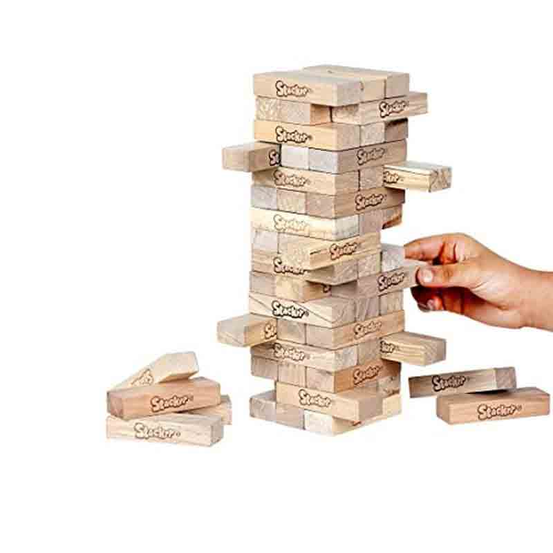 SKOODLE Stackrr Classic Stacking Tumbling Balancing Tower Game Toys with 54 Precision Wooden Blocks of Premium Beachwood for Adults and Kids