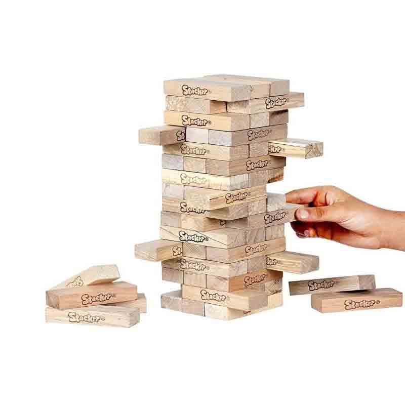 SKOODLE Stackrr Classic Stacking Tumbling Balancing Tower Game Toys with 54 Precision Wooden Blocks of Premium Beachwood for Adults and Kids