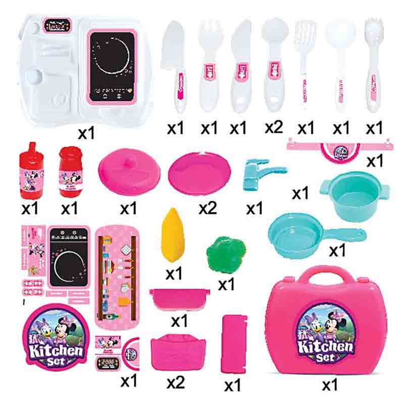 Skoodle Disney Junior Minnie Kid Chef Bring Along Kitchen Cooking Suitcase Set with Briefcase and Accessories for Kids (26 Pieces)