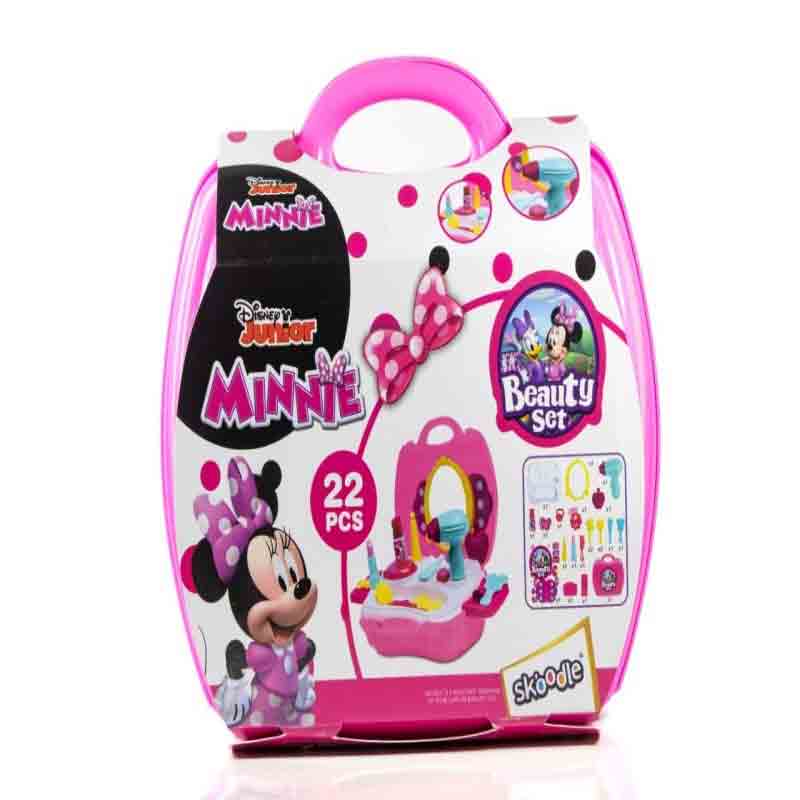 Skoodle Disney Junior Minnie Beauty Set in Plastic Case with Makeup Accessories for Kids Age 3+ Years (22 Pieces)
