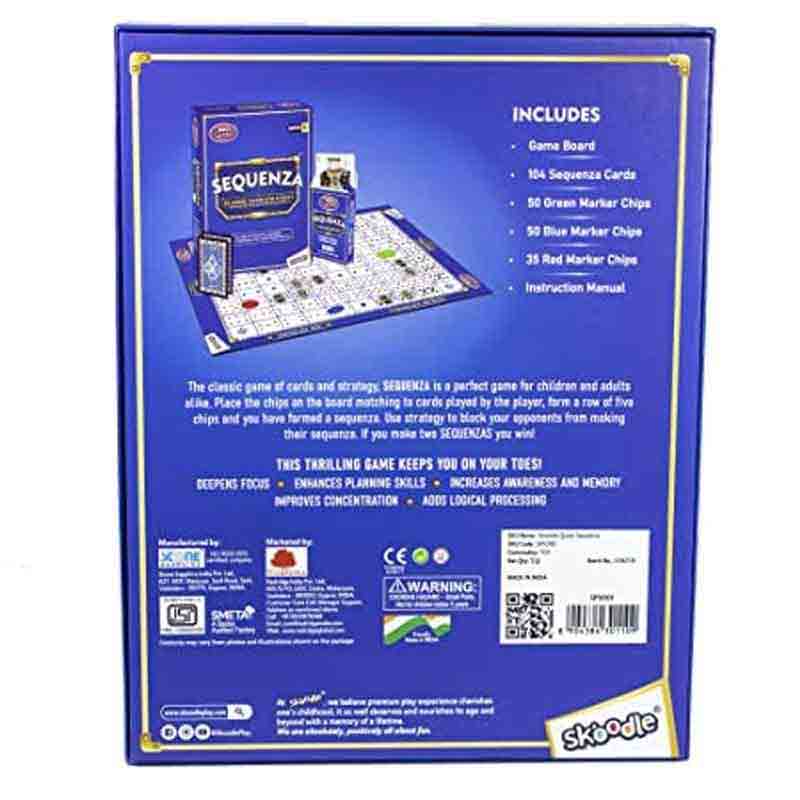 Skoodle Quest Sequenza – Classic Card Strategy Game, Includes Large Game Board, Sequenza Cards and Premium Marker Chips with Carry Pouch