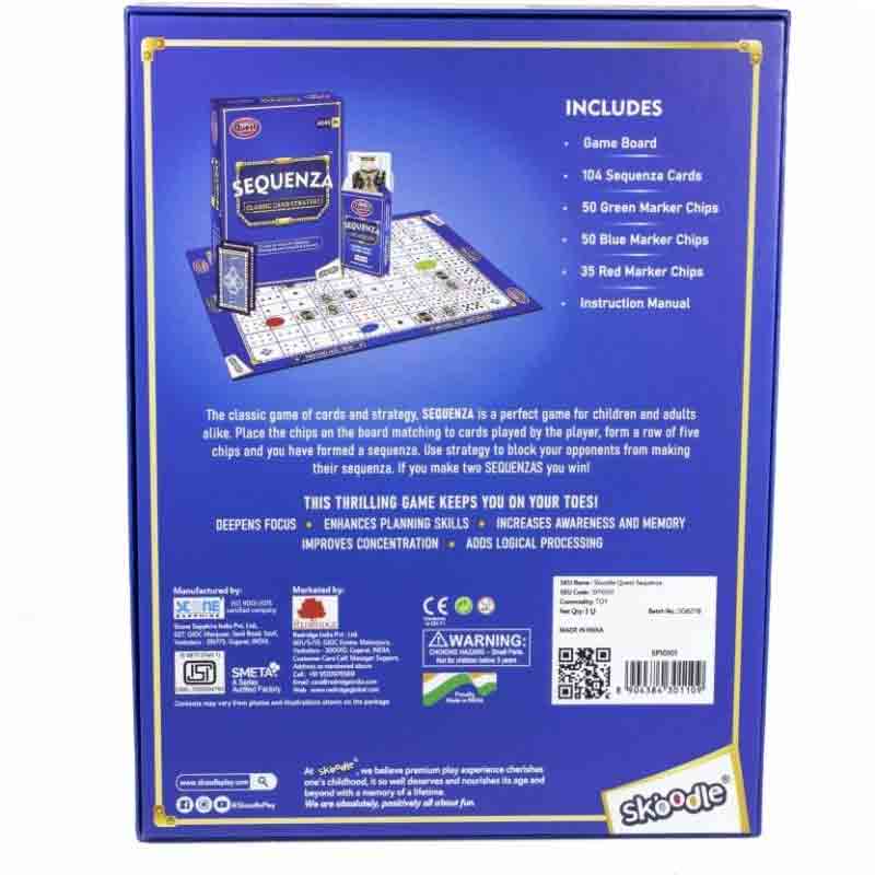 Skoodle Quest Sequenza – Classic Card Strategy Game, Includes Large Game Board, Sequenza Cards and Premium Marker Chips with Carry Pouch