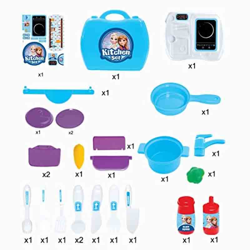 Skoodle Disney Frozen Kitchen Set Kitchen Cooking Suitcase Set with Briefcase and Accessories for Kids (26 Pieces)