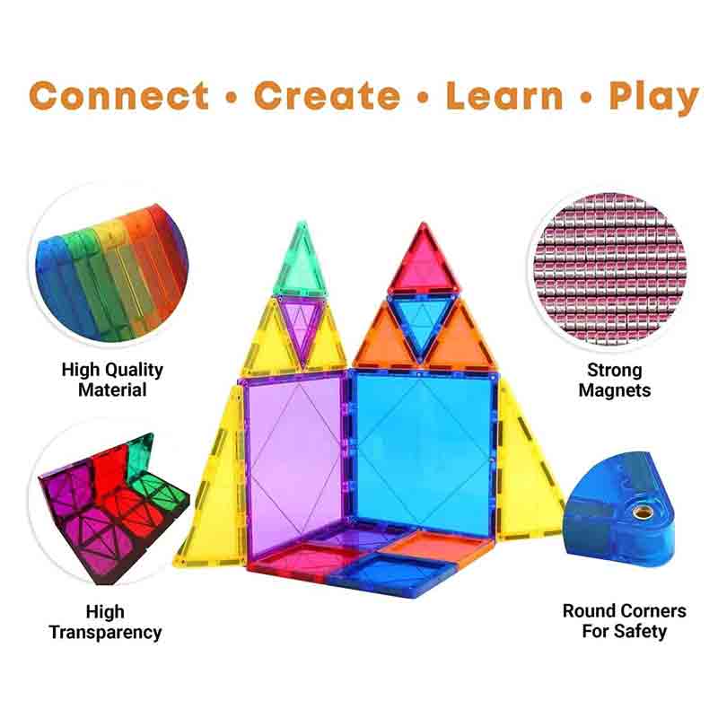 Magnetic Tiles Building Block 60 Pcs Build a Castle Constructing and Creative Learning Toy for Kids