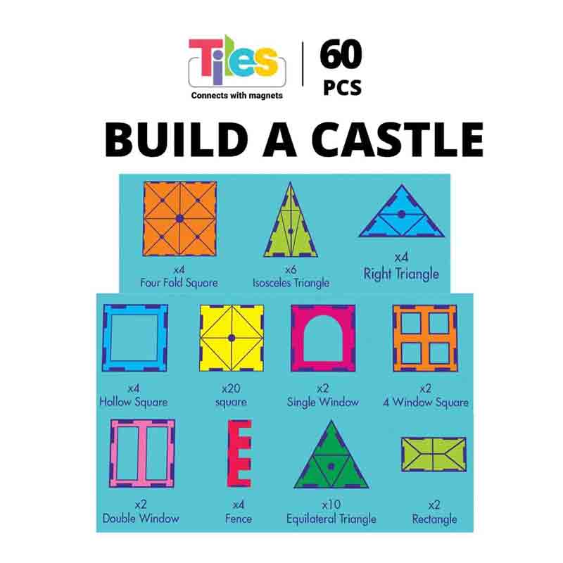 Magnetic Tiles Building Block 60 Pcs Build a Castle Constructing and Creative Learning Toy for Kids