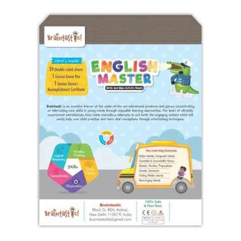 Braintastic Educational Game/Toys: Combo of Brain Booster & English Master Write & Wipe Reusable Activity Sheets with Free Puzzle for Kids 5+ Years Age