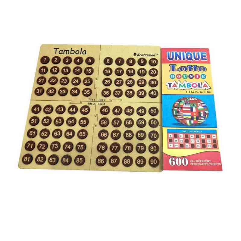 Kraftsman Portable Wooden Tambola Board Game with 600 Different Tickets for Kids & All Age Groups