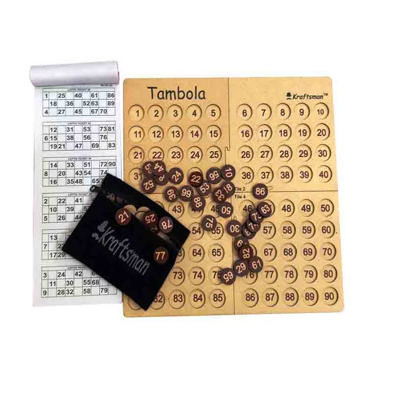 Kraftsman Portable Wooden Tambola Board Game with 600 Different Tickets for Kids & All Age Groups