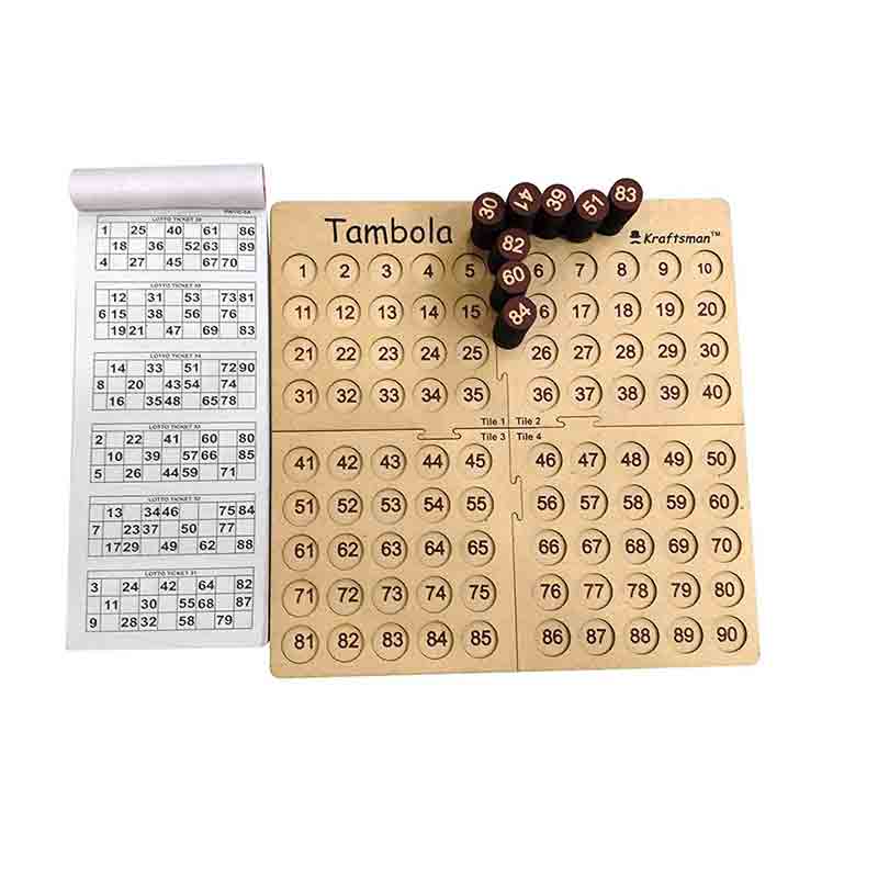 Kraftsman Portable Wooden Tambola Board Game with 600 Different Tickets for Kids & All Age Groups