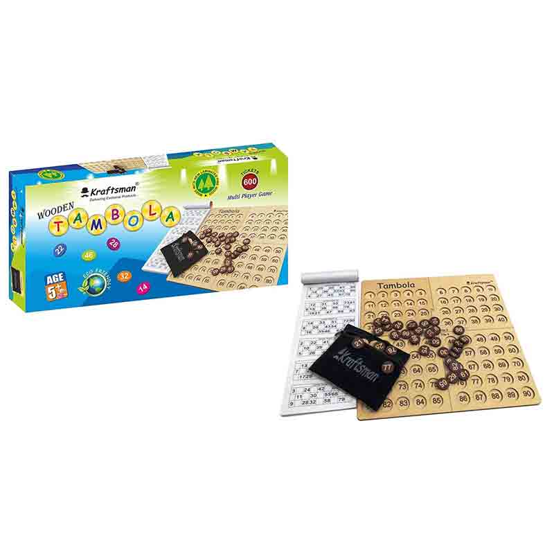 Kraftsman Portable Wooden Tambola Board Game with 600 Different Tickets for Kids & All Age Groups