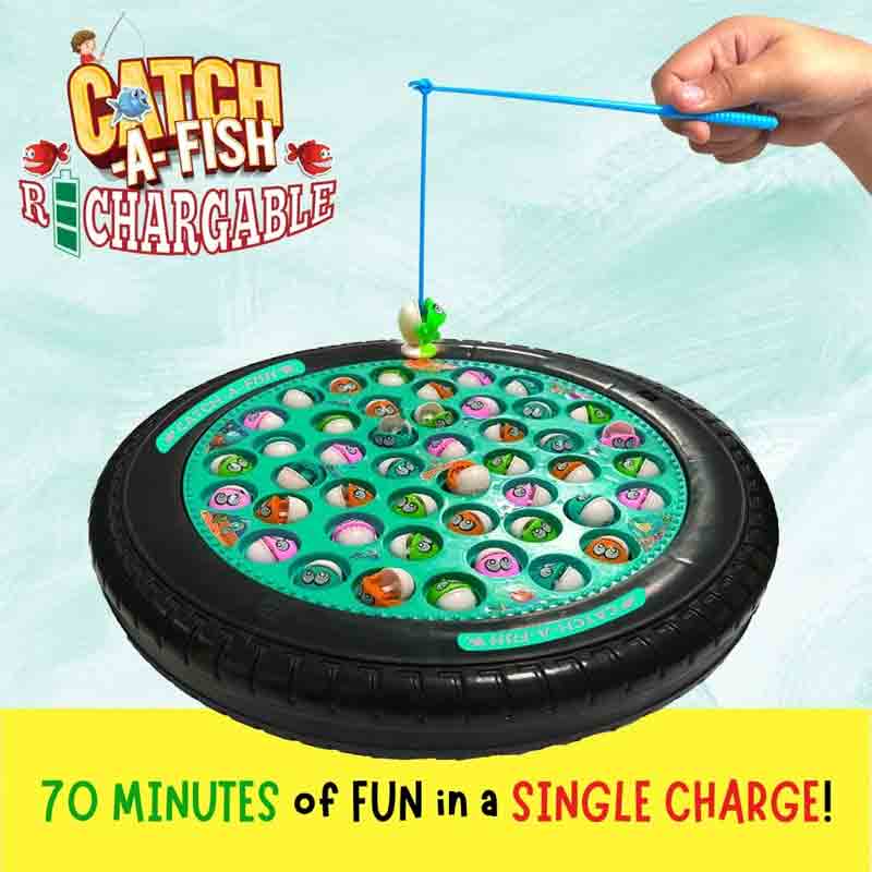 Kipa Rechargeable Musical Motorized Spinning Fishing Game Fish Catching Game Toy 45 Fishes & Big Round Pond with 4 Catching Sticks Toy Green Color for Kids