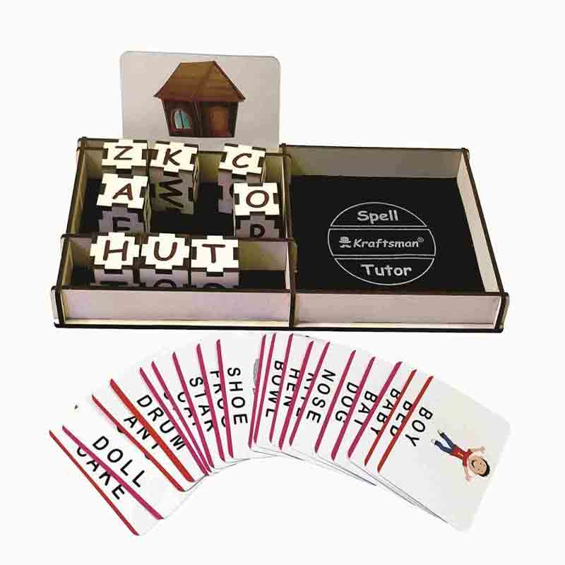 Kraftsman Wooden Spell Tutor Spelling Learning Game with Flash Cards | Educational Toys  (Multicolor)