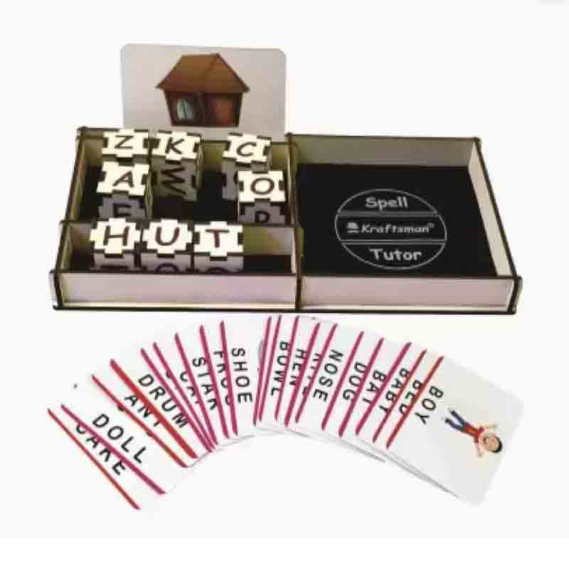 Kraftsman Wooden Spell Tutor Spelling Learning Game with Flash Cards | Educational Toys  (Multicolor)