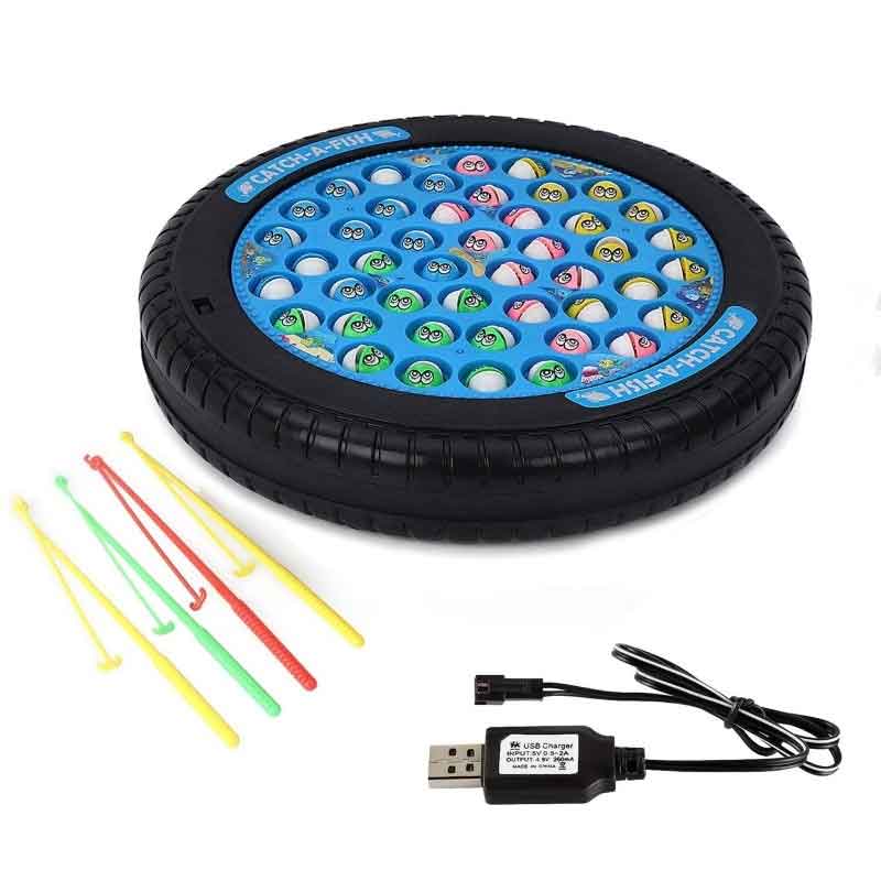 Kipa Rechargeable Musical Motorized Spinning Fishing Game Fish Catching Game Toy 45 Fishes & Big Round Pond with 4 Catching Sticks Toys Blue Color for Kids