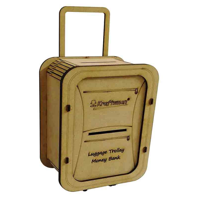 Kraftsman Wooden Money Banks for Kids and Adults Luggage Trolley Style Coin Bank  (Beige)
