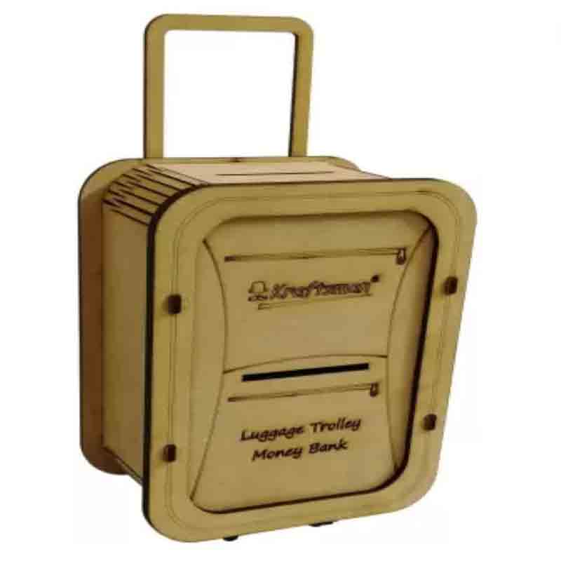 Kraftsman Wooden Money Banks for Kids and Adults Luggage Trolley Style Coin Bank  (Beige)