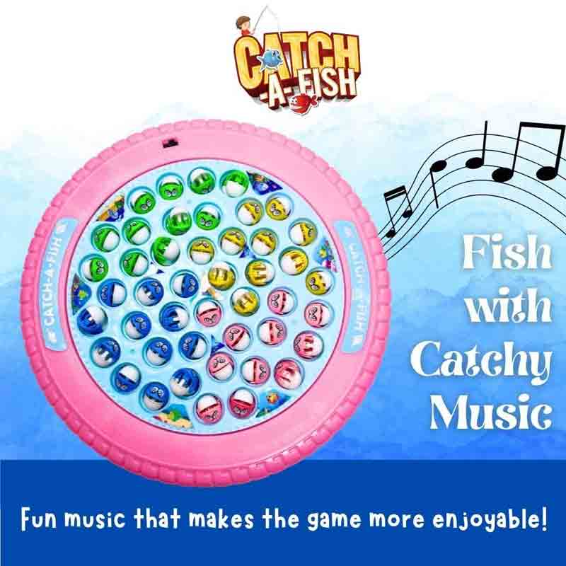 Kipa Musical Motorized Spinning Fishing Game Fish Catching Game Toy 45 Fishes & Big Round Pond with 4 Catching Sticks Toys Pink Color for Kids